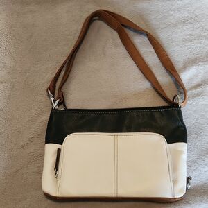 TIGNANELLO Convertible Bucket Bag Genuine Leather Black And Cream